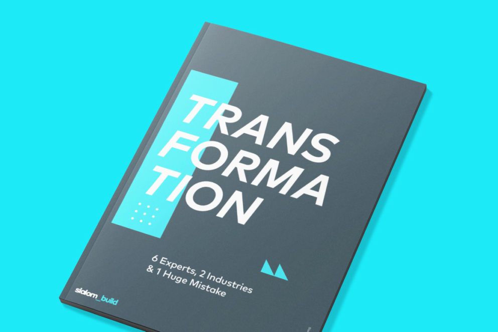 Transformation whitepaper book on cyan background.